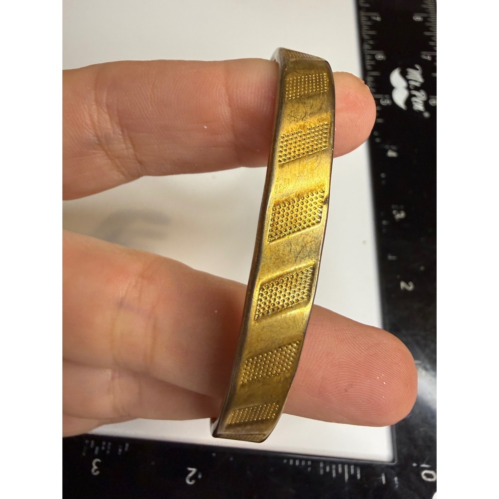 24K Gold Electroplated Magnetic Cuff Bracelet Textured Gold Tone Size M